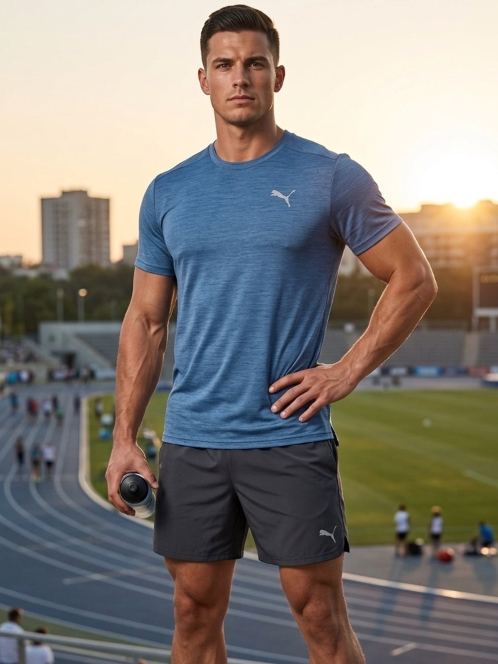 Puma Men’s Light Heather Blue Crew Neck Tee with White Logo